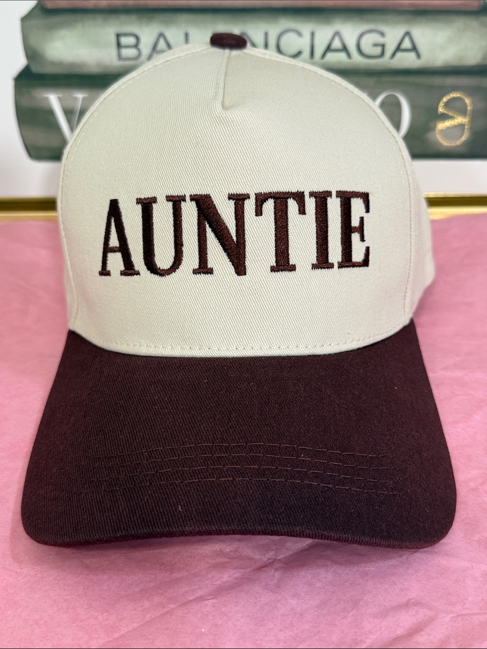 Zenana Two-Tone 'AUNTIE' Baseball Cap - Cream & Burgundy